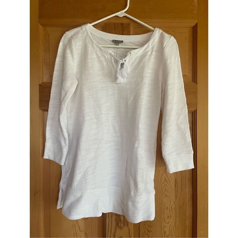 Talbots White Terry 3/4 Sleeve Top Sz XS